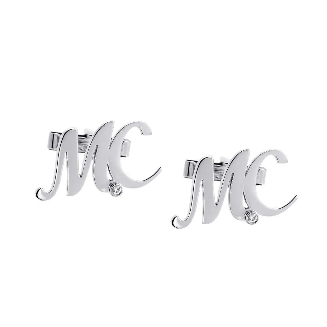 Men's Cufflinks with Natural Diamond Personalized Silver Jewelry