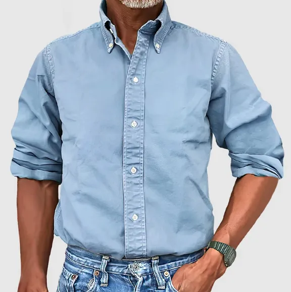 Men's Elegant Band Collar Oxford Shirt