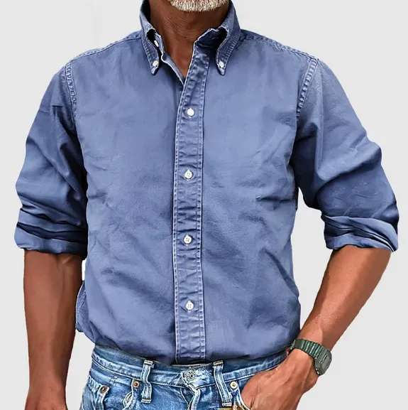 Men's Elegant Band Collar Oxford Shirt