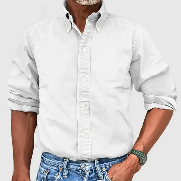 Men's Elegant Band Collar Oxford Shirt