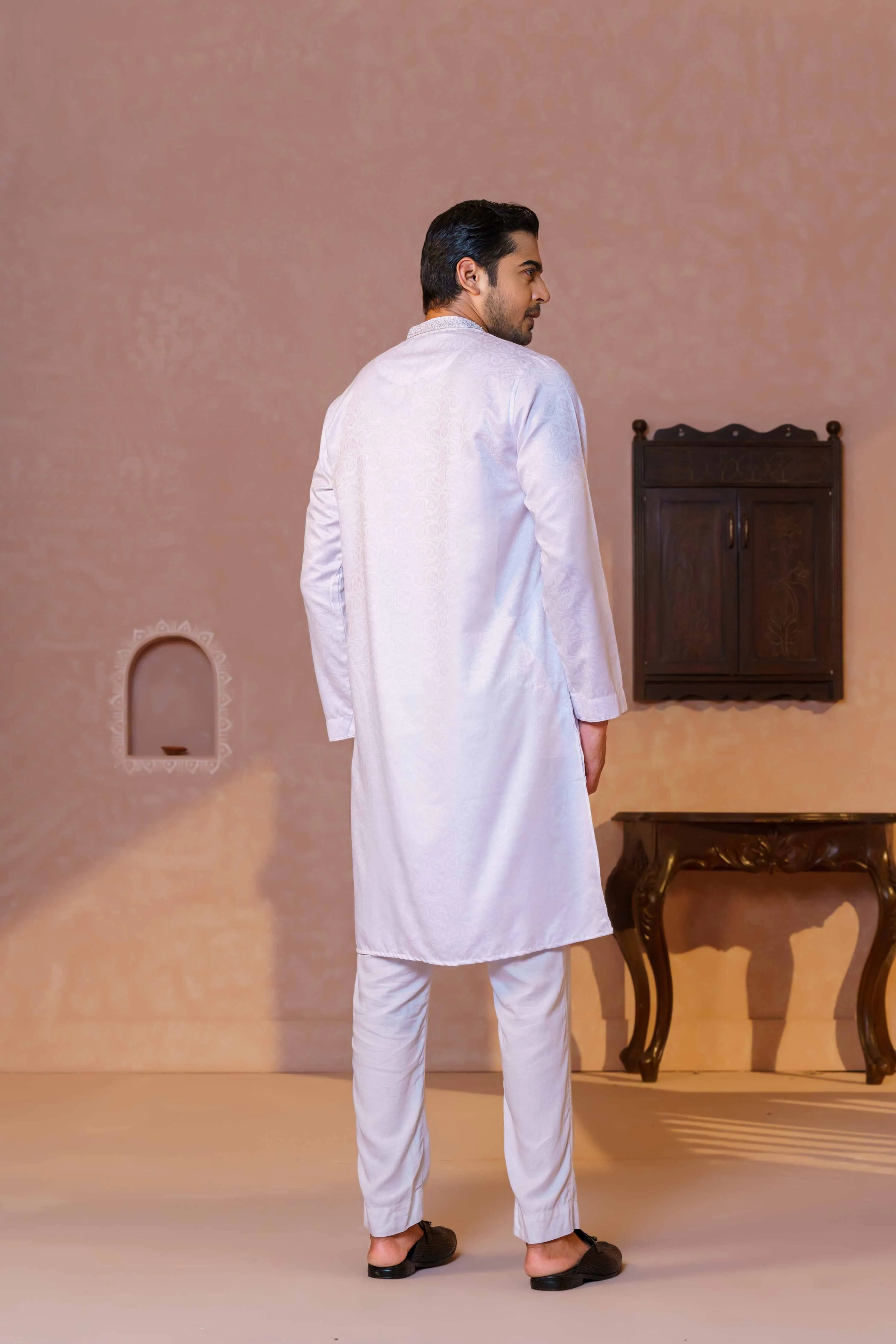 Mens White Karchupi Panjabi