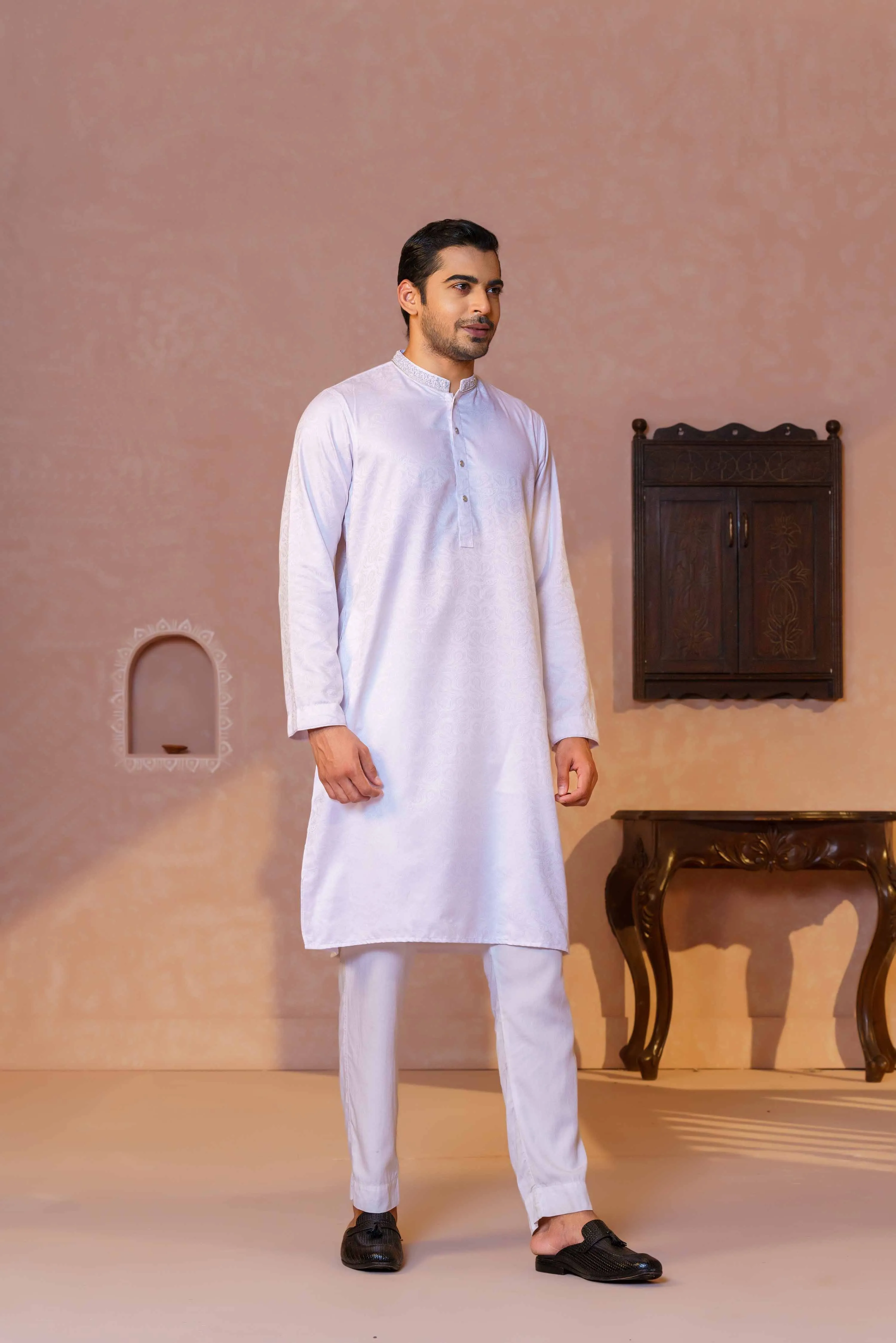 Mens White Karchupi Panjabi
