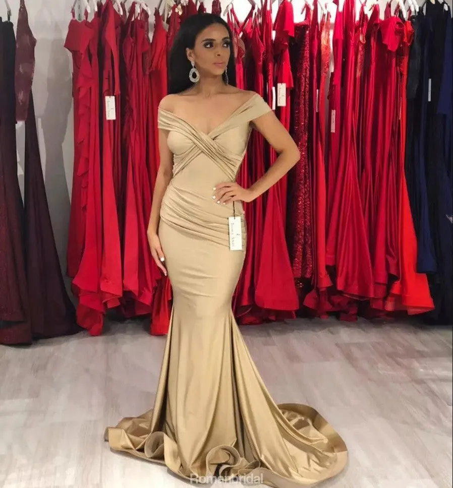 Mermaid Off Shoulder Elegant Cheap Prom Dress With Pleats, PD0625