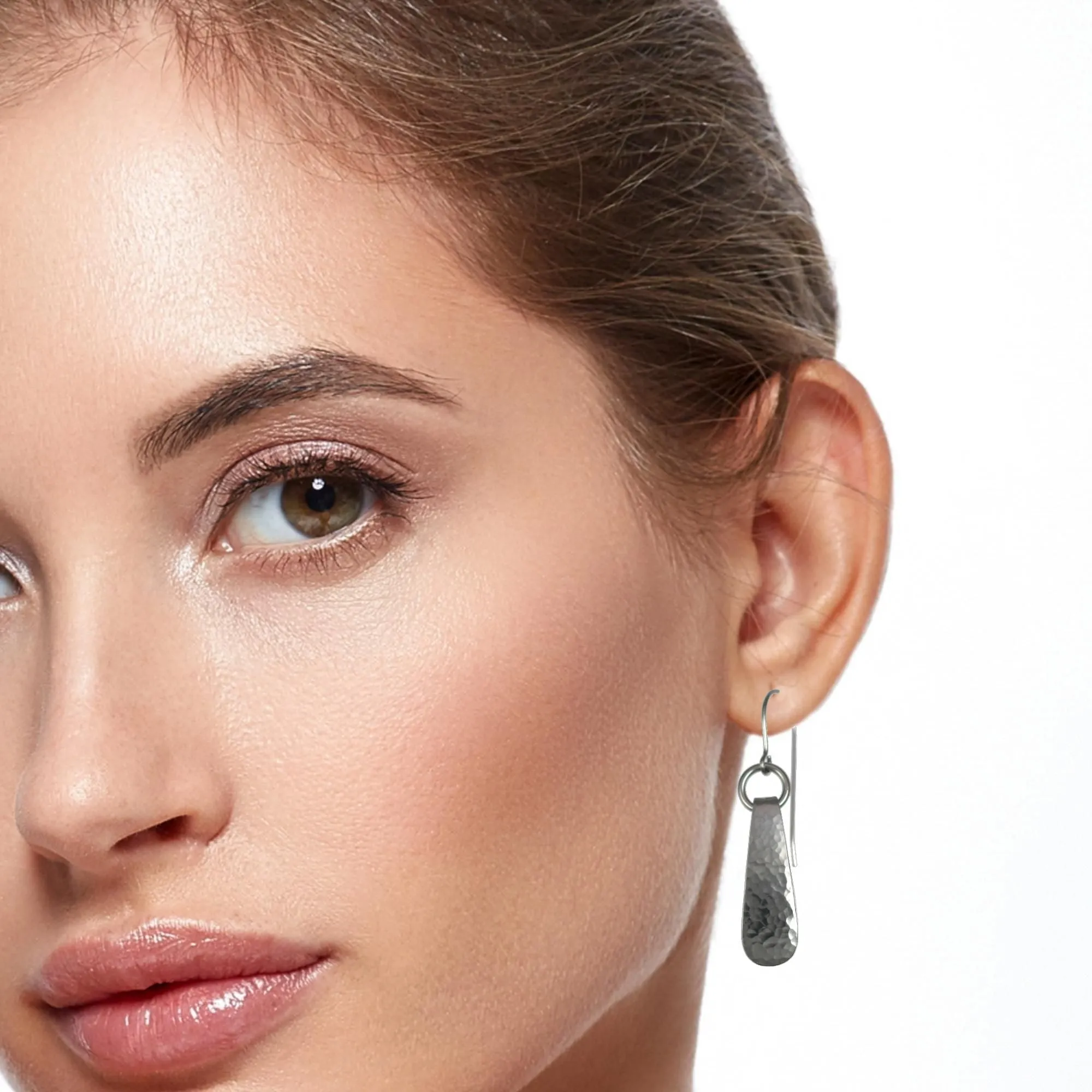 Mini Hammered Stainless Steel Drop Earrings