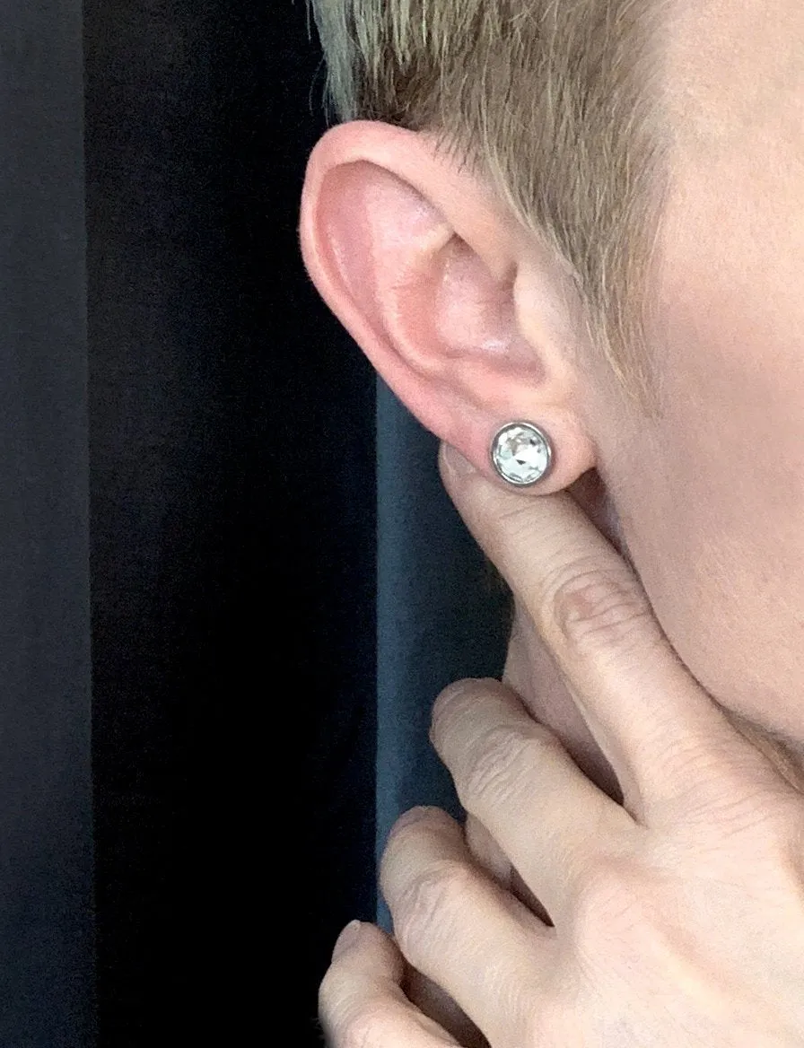 Modern Clear Crystal Stud Earrings with Stainless Steel