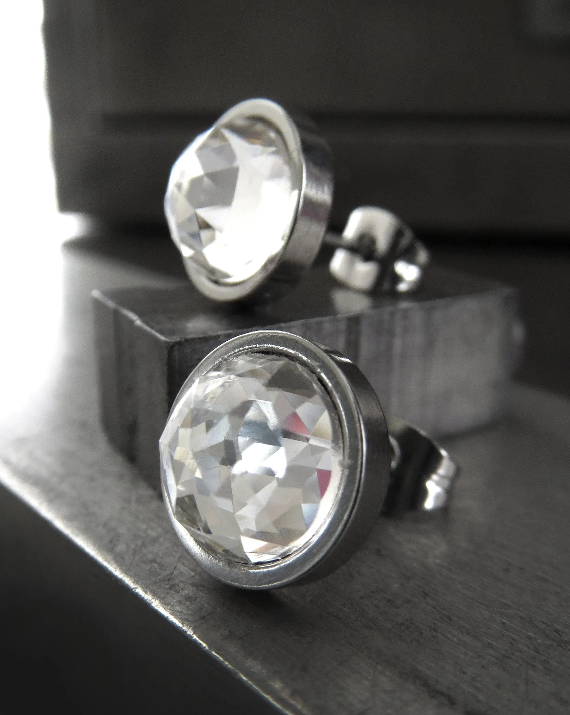Modern Clear Crystal Stud Earrings with Stainless Steel