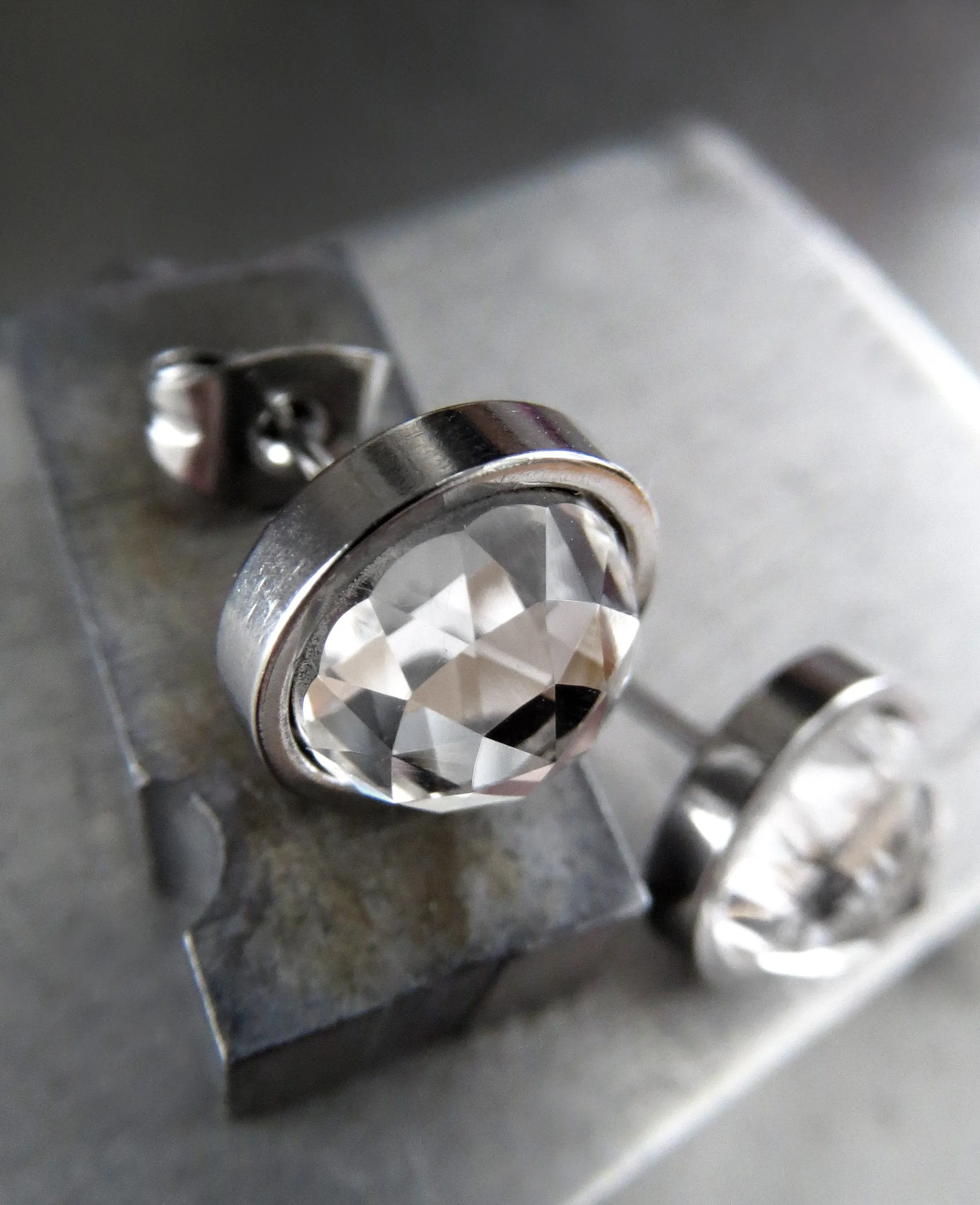 Modern Clear Crystal Stud Earrings with Stainless Steel