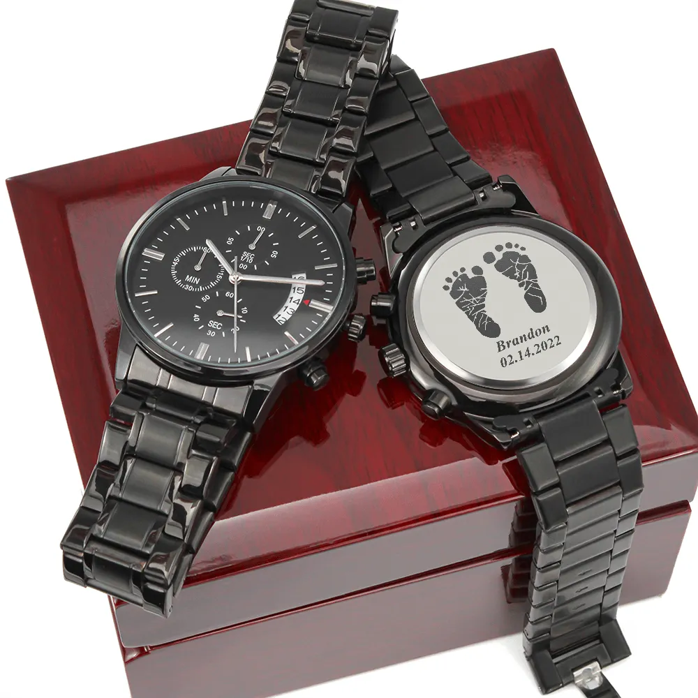 New Dad Gift Personalized, Actual Baby Footprint Watch, Actual Baby Handprint Watch, Engraved Watch for New Dad, Fathers Day Gift