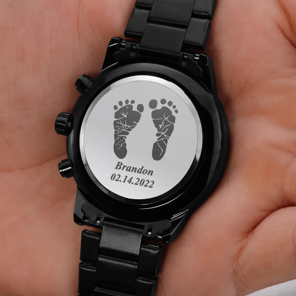 New Dad Gift Personalized, Actual Baby Footprint Watch, Actual Baby Handprint Watch, Engraved Watch for New Dad, Fathers Day Gift