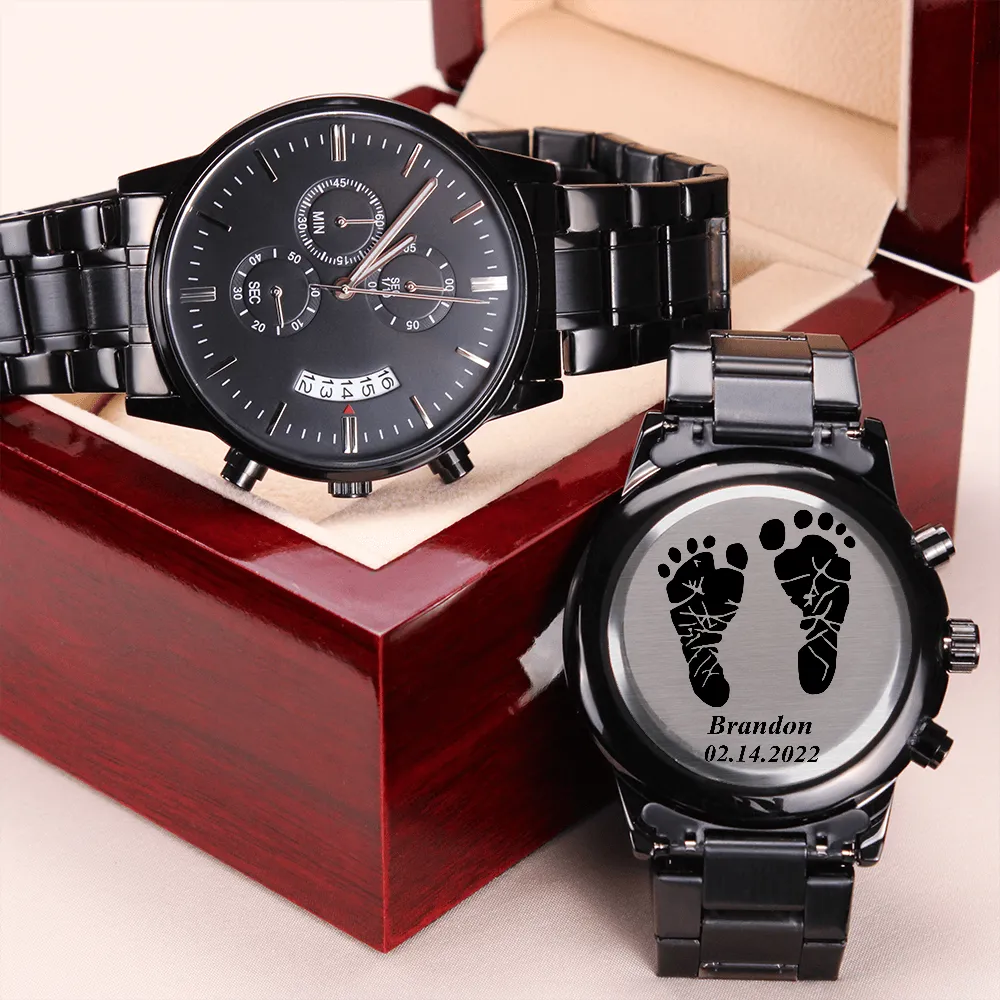 New Dad Gift Personalized, Actual Baby Footprint Watch, Actual Baby Handprint Watch, Engraved Watch for New Dad, Fathers Day Gift