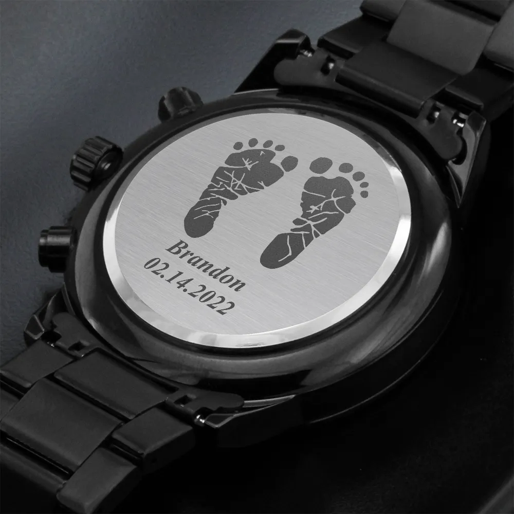 New Dad Gift Personalized, Actual Baby Footprint Watch, Actual Baby Handprint Watch, Engraved Watch for New Dad, Fathers Day Gift