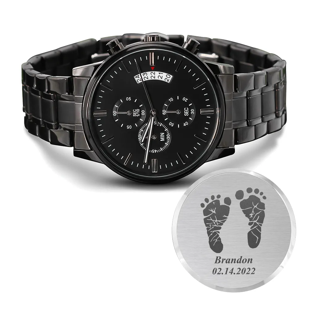 New Dad Gift Personalized, Actual Baby Footprint Watch, Actual Baby Handprint Watch, Engraved Watch for New Dad, Fathers Day Gift