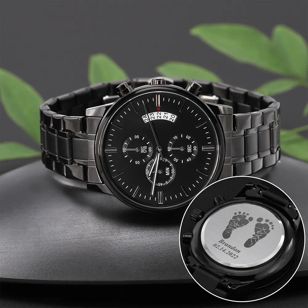 New Dad Gift Personalized, Actual Baby Footprint Watch, Actual Baby Handprint Watch, Engraved Watch for New Dad, Fathers Day Gift