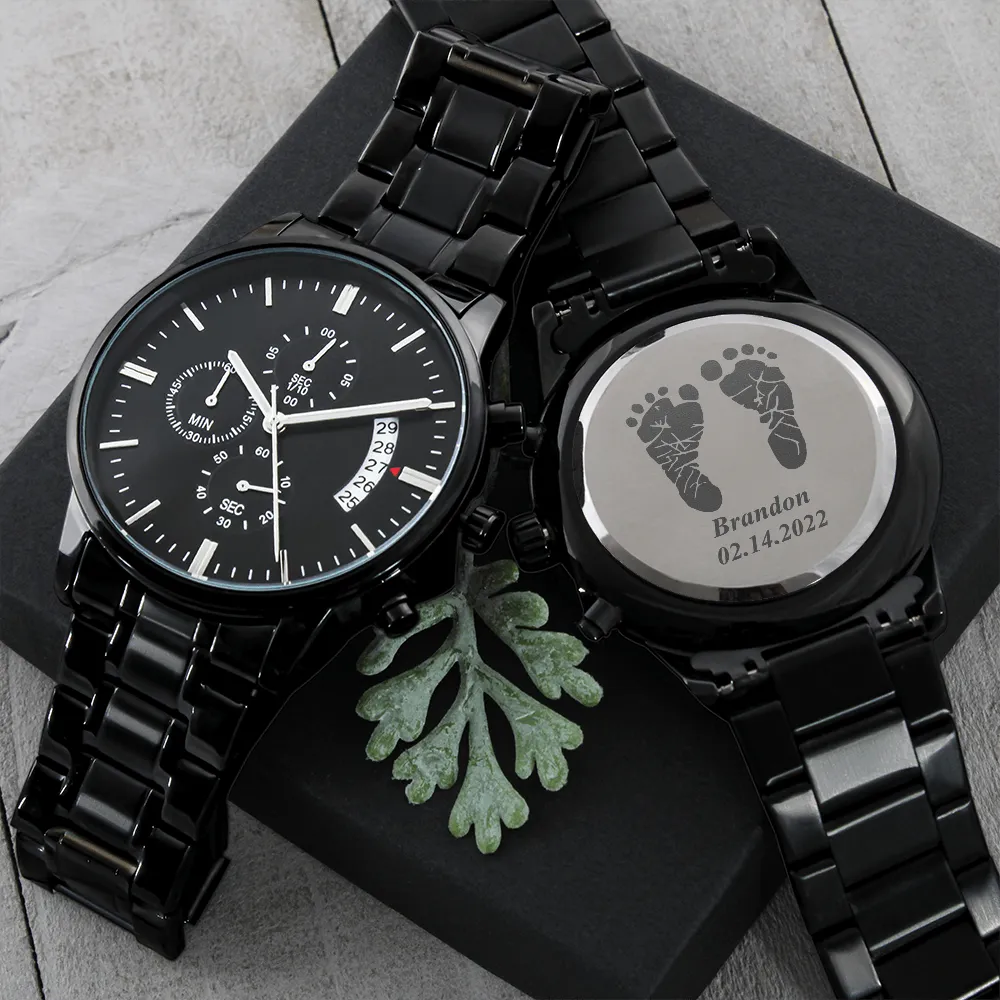 New Dad Gift Personalized, Actual Baby Footprint Watch, Actual Baby Handprint Watch, Engraved Watch for New Dad, Fathers Day Gift
