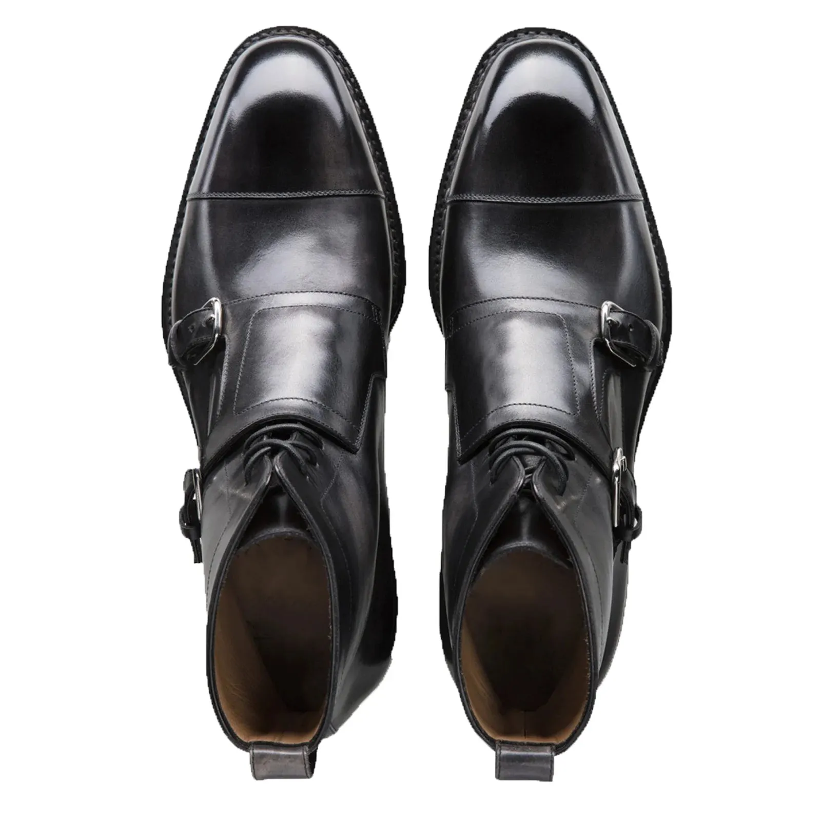 Norwegian Welted Mafra Black Leather Double Monk Strap Oxford Boot - Monk Strap Oxford Boots