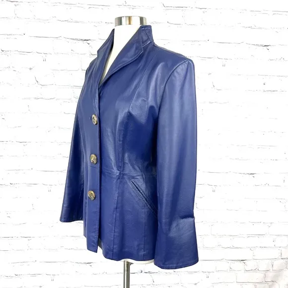 NWOT VINTAGE |•TERRY LEWIS•| Purple Leather Blazer Jacket Size Medium