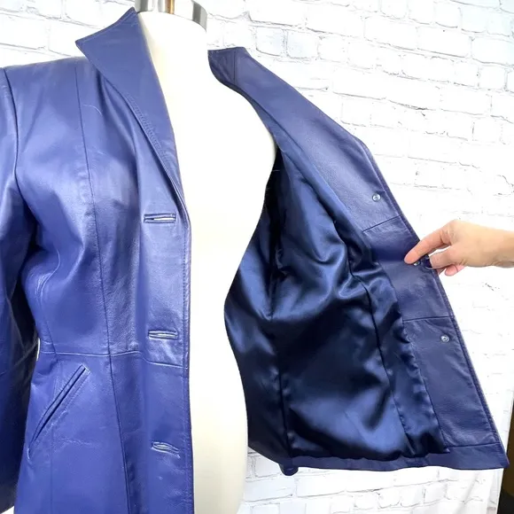 NWOT VINTAGE |•TERRY LEWIS•| Purple Leather Blazer Jacket Size Medium