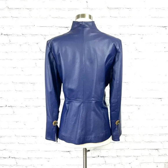 NWOT VINTAGE |•TERRY LEWIS•| Purple Leather Blazer Jacket Size Medium