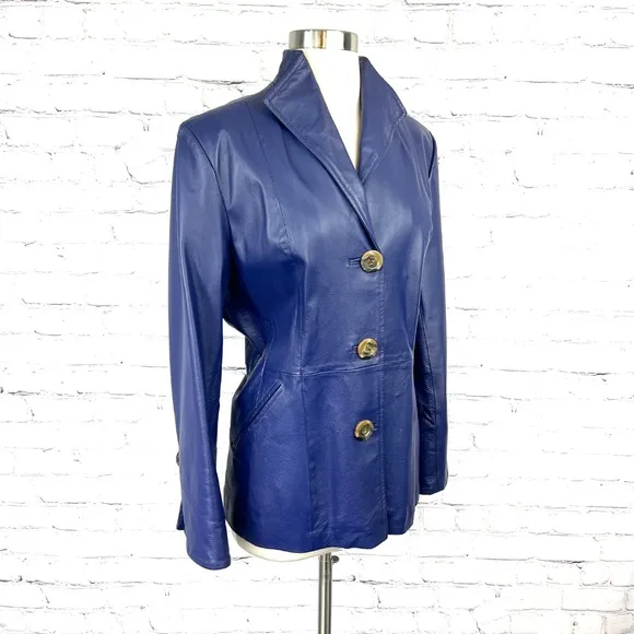 NWOT VINTAGE |•TERRY LEWIS•| Purple Leather Blazer Jacket Size Medium