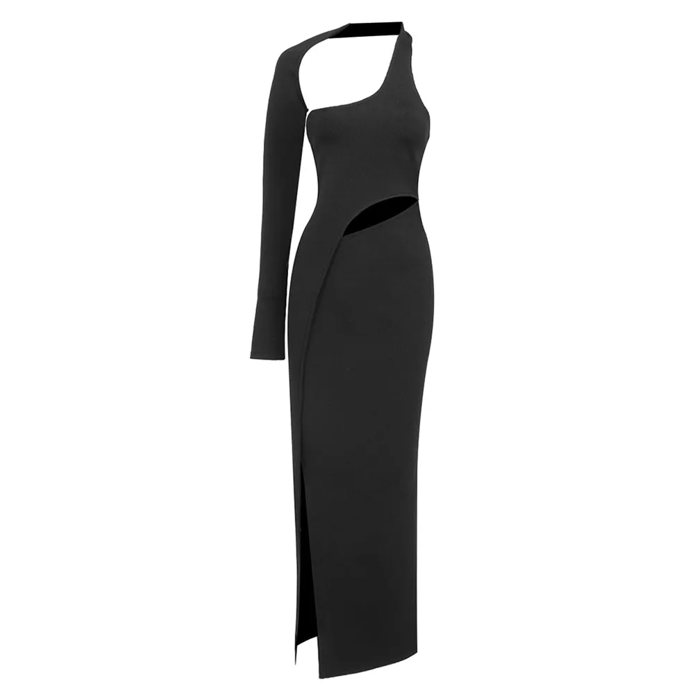 One Shoulder Long Sleeve Cut Out Maxi Dress BD2489