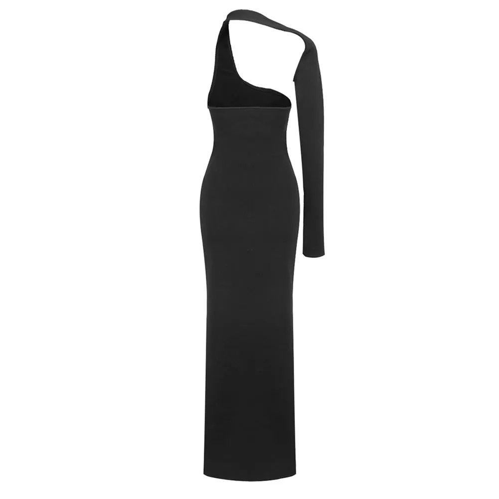 One Shoulder Long Sleeve Cut Out Maxi Dress BD2489