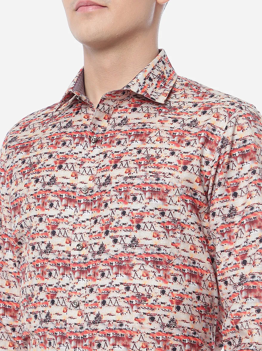 Orange Printed Slim Fit Party Wear Shirt | Greenfibre