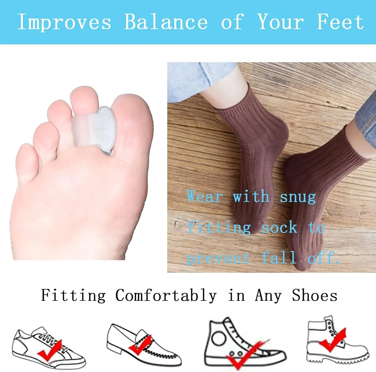 Pack of 12 Gel Toe Separator, (1/4" Thick) Big Toe Spacers, Single Loop Toe Spreader for Bunions, Overlapping Toe, Corrector and Spacer (Clear)