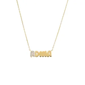 Pave Accented Flat Bubble Letter Nameplate Necklace