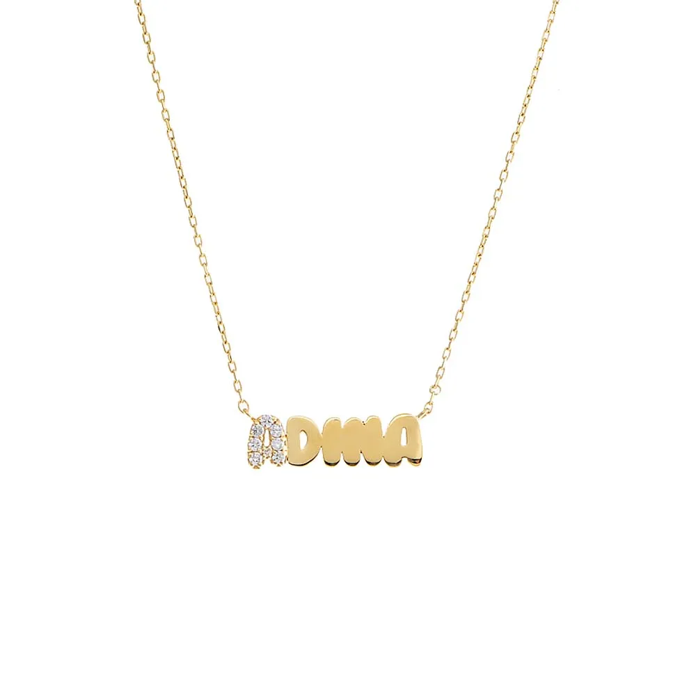 Pave Accented Flat Bubble Letter Nameplate Necklace