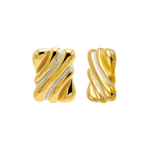 Pave X Solid Ridged Rectangular Stud Earring