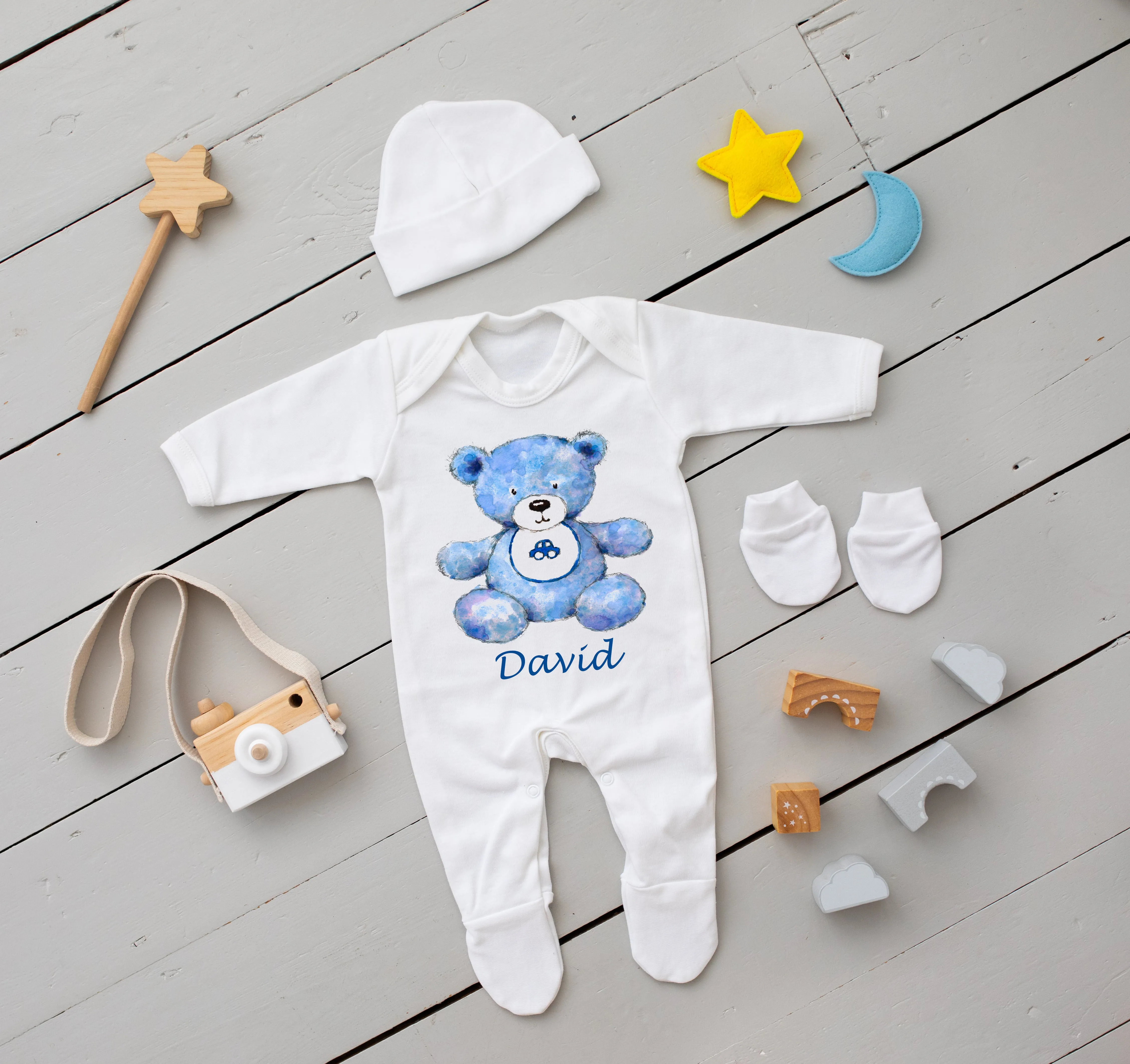 Personalised Baby Coming Home Outfit- Blue Teddy