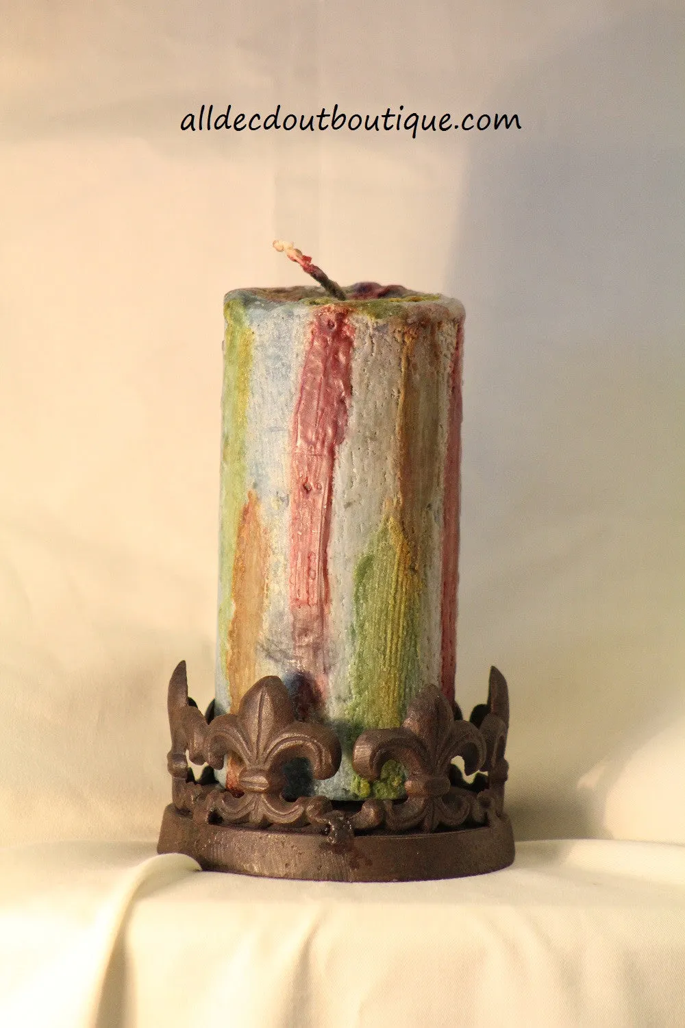 Pillar Candle Holder | 3"x 1.5" x 5" Iron Fleur De Lis