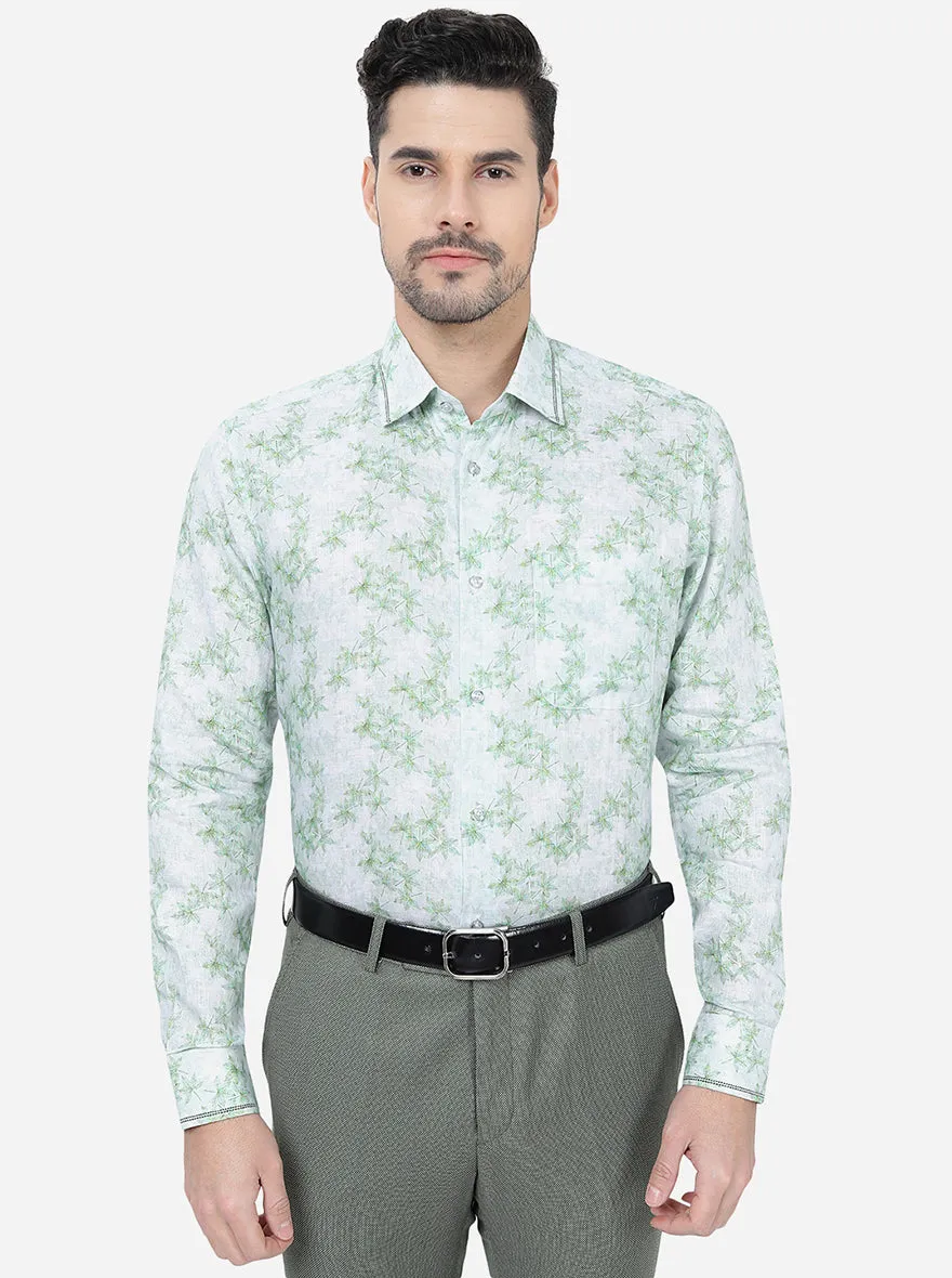 Pista Green Printed Slim Fit Party Wear Shirt | JB Studio