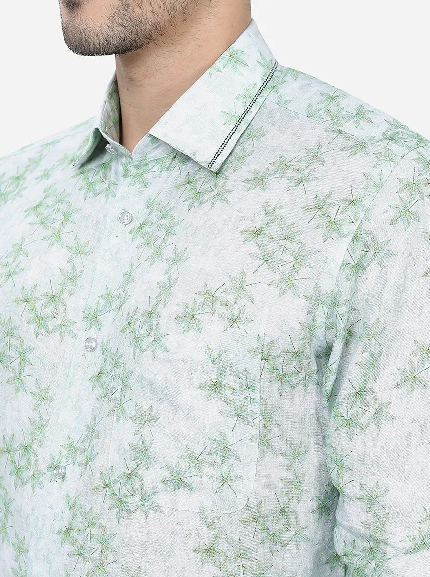 Pista Green Printed Slim Fit Party Wear Shirt | JB Studio