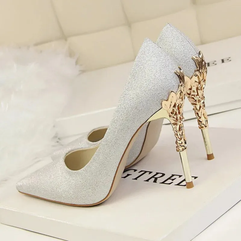 Pointed Toe Luxury Metal High Heel Shoe