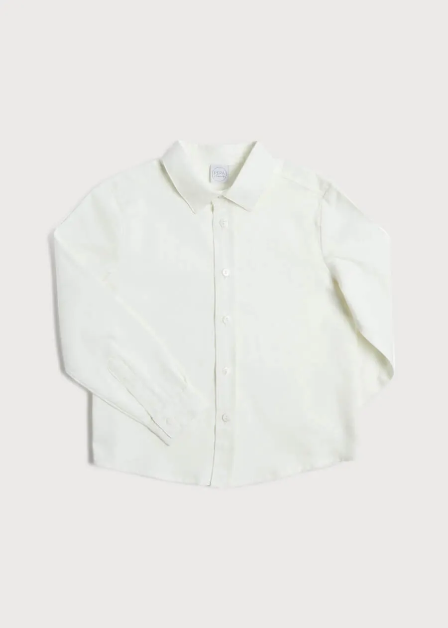 Polo Collar Long Sleeve Oxford Shirt in White (4-10yrs)
