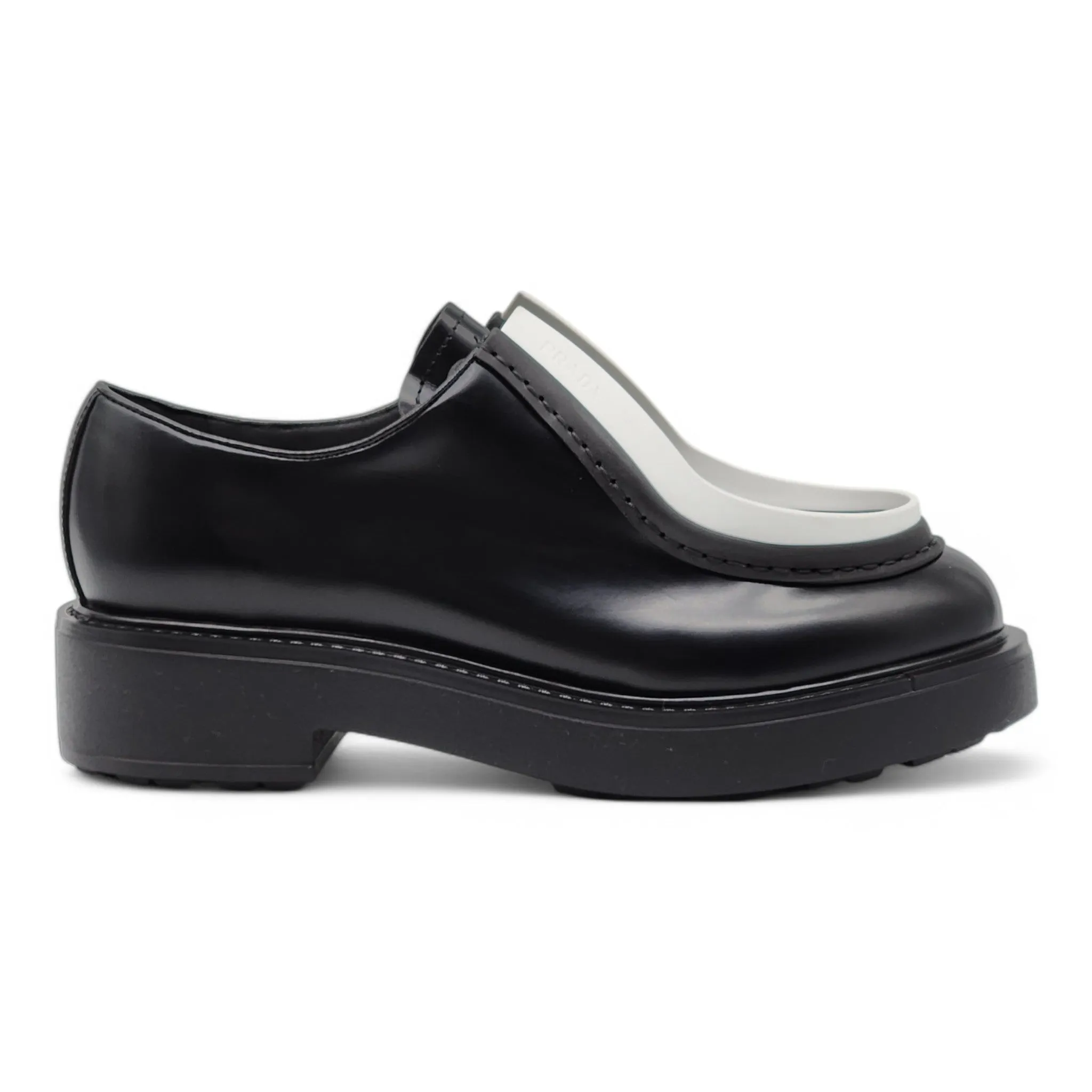 Prada Diapason Opaque Derby Shoes - Brushed Leather - Black 40
