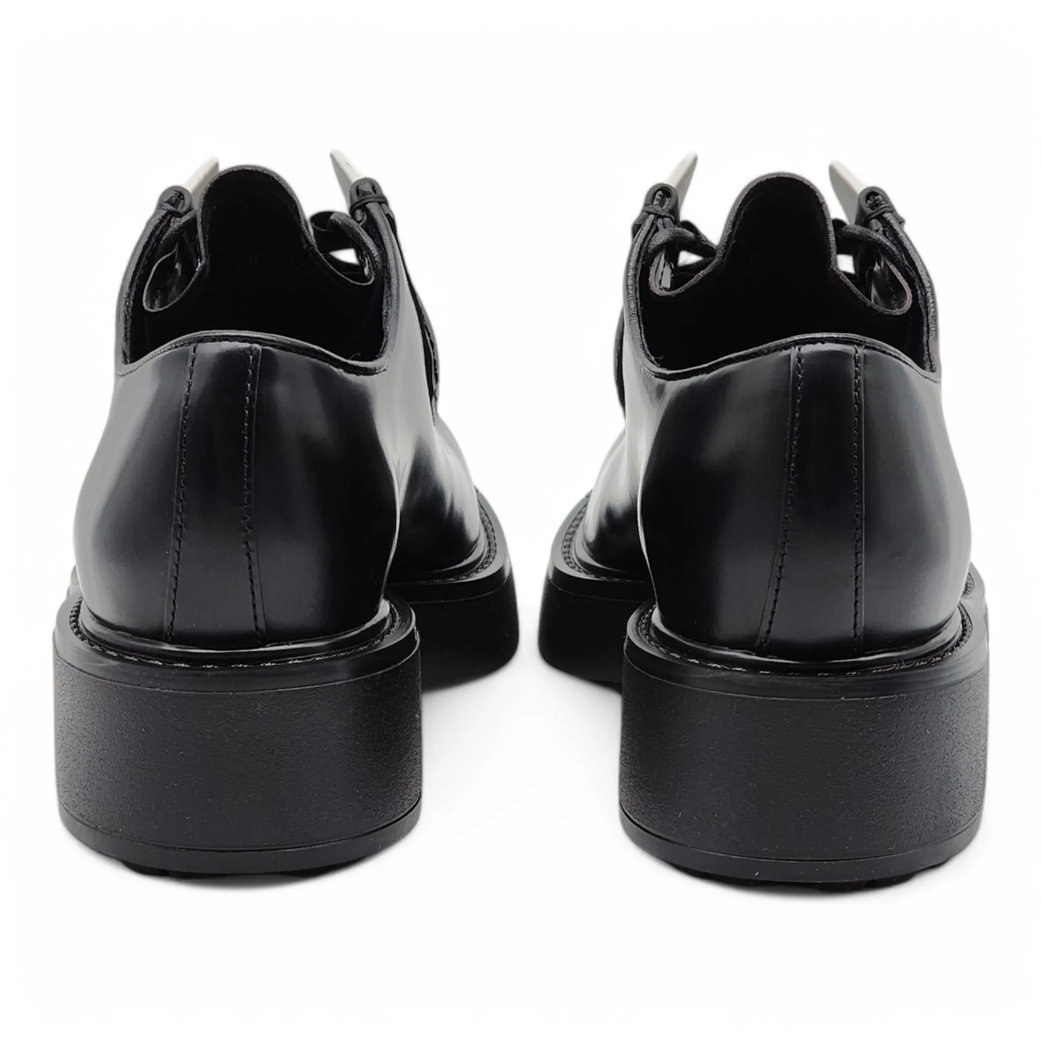 Prada Diapason Opaque Derby Shoes - Brushed Leather - Black 40