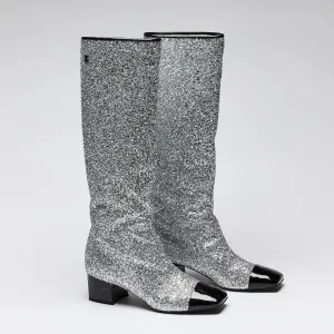 Pre-Loved Chanel™ Glitter Patent Calfskin Cap Toe Boots sz 39