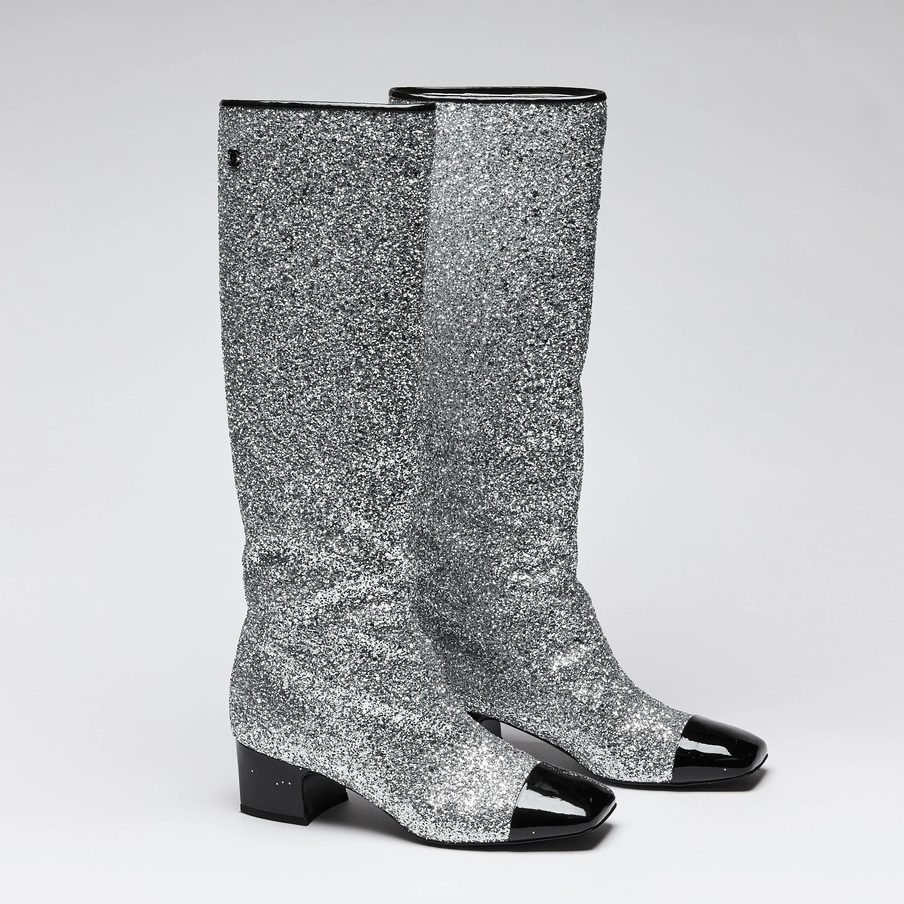 Pre-Loved Chanel™ Glitter Patent Calfskin Cap Toe Boots sz 39