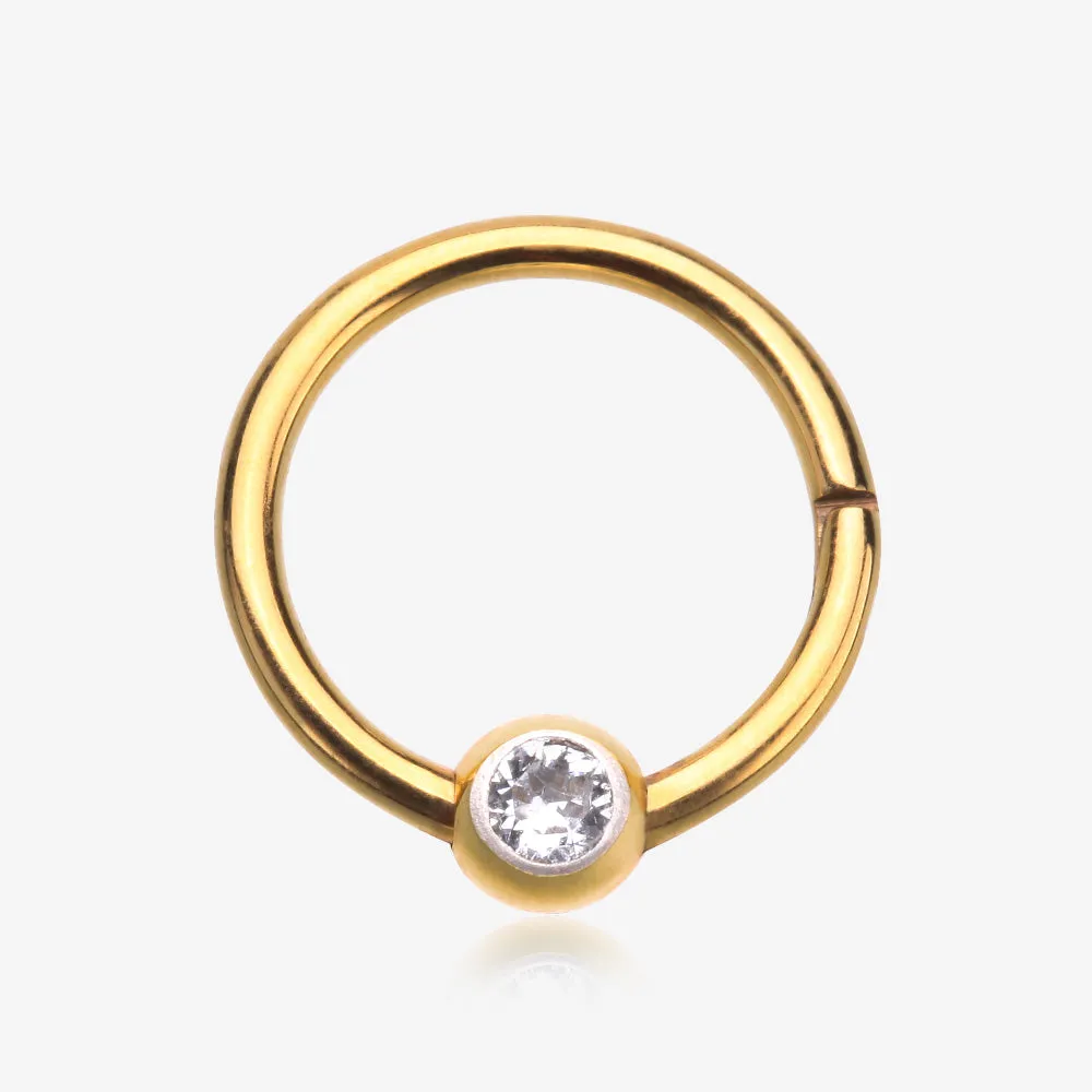 Pure24K Implant Grade Titanium Front Gem Ball CBR Style Seamless Clicker Hoop Ring