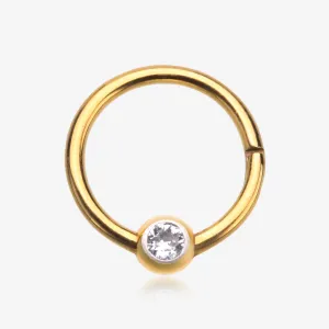 Pure24K Implant Grade Titanium Front Gem Ball CBR Style Seamless Clicker Hoop Ring