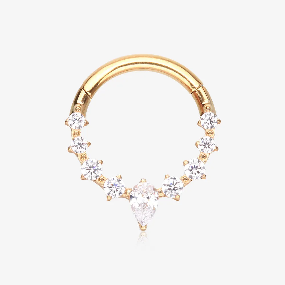 Pure24K Implant Grade Titanium Goddess Prong Teardrop Sparkle Clicker Hoop Ring