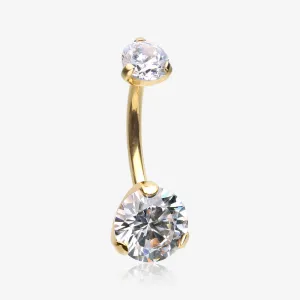Pure24K Implant Grade Titanium Internally Threaded Prong Set Belly Button Ring