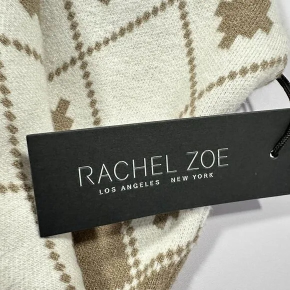 Rachel Zoe Sweater Womens Sz 1X Cream Tan Argyle Geometric Quiet Luxury Soft NWT