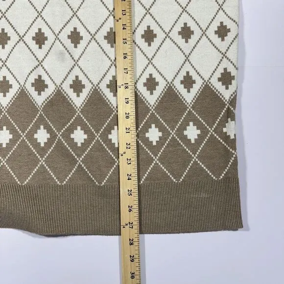 Rachel Zoe Sweater Womens Sz 1X Cream Tan Argyle Geometric Quiet Luxury Soft NWT