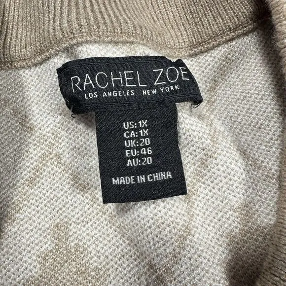 Rachel Zoe Sweater Womens Sz 1X Cream Tan Argyle Geometric Quiet Luxury Soft NWT