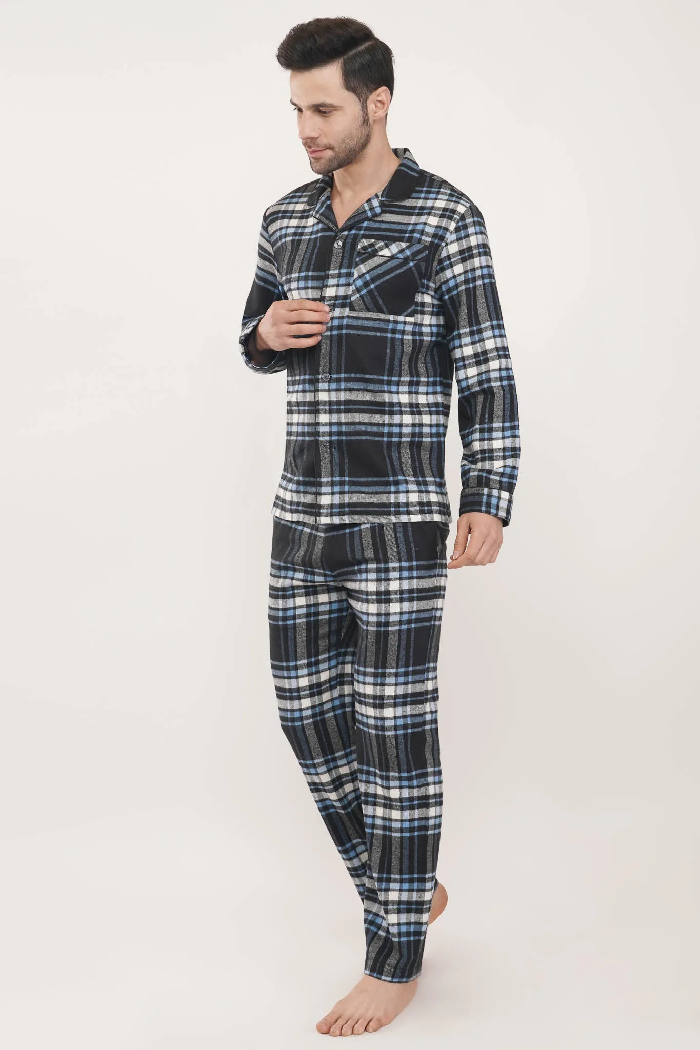 Regal Renaissance | Black & Blue Oxford Checks Loungewear Set
