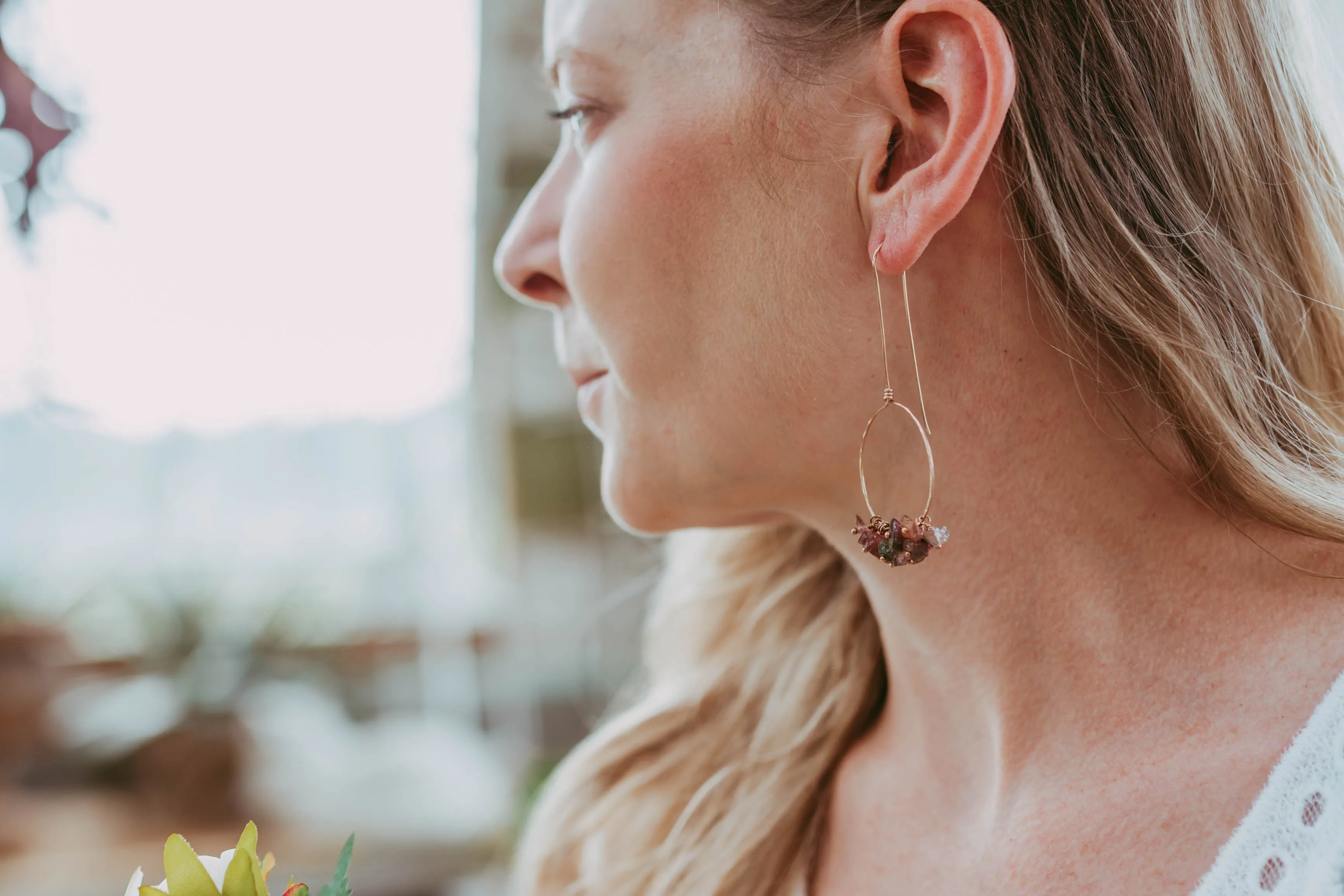 Rough Tourmaline Gemstone Rose Gold Filled Earrings