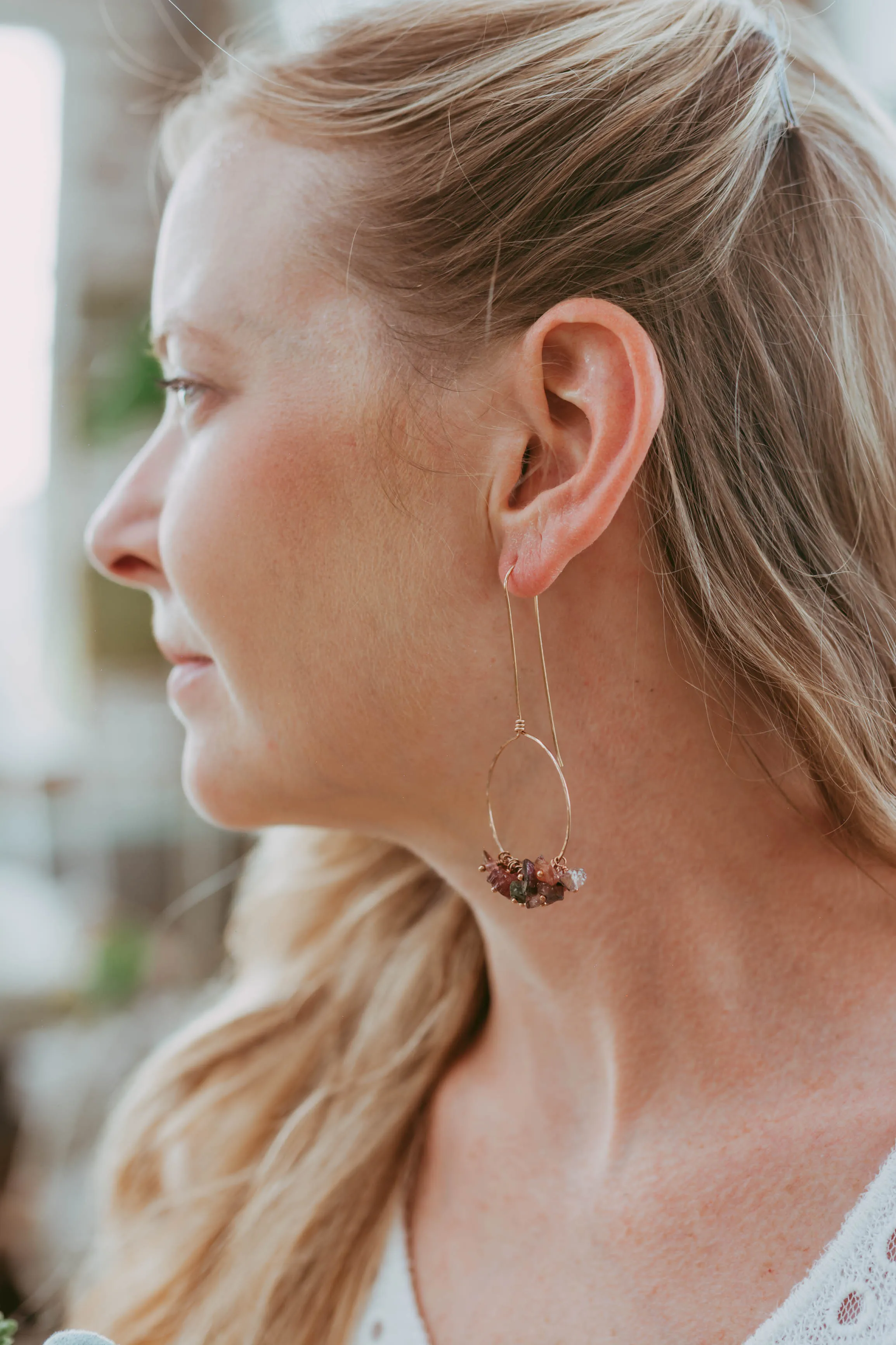 Rough Tourmaline Gemstone Rose Gold Filled Earrings